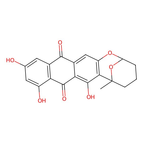2D Structure of 3,7,9-Trihydroxy-1-methyl-16,21-dioxapentacyclo[15.3.1.02,15.04,13.06,11]henicosa-2(15),3,6(11),7,9,13-hexaene-5,12-dione