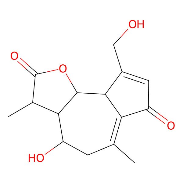 2D Structure of (3R,3aR,4R,9aS,9bR)-4-hydroxy-9-(hydroxymethyl)-3,6-dimethyl-3,3a,4,5,9a,9b-hexahydroazuleno[4,5-b]furan-2,7-dione