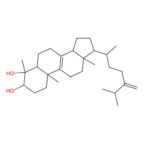 2D Structure of 4,10,13-Trimethyl-17-(6-methyl-5-methylideneheptan-2-yl)-1,2,3,5,6,7,11,12,14,15,16,17-dodecahydrocyclopenta[a]phenanthrene-3,4-diol