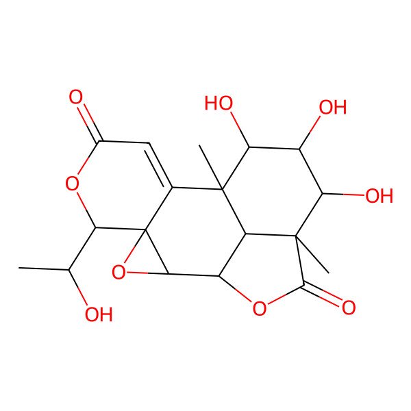 2D Structure of (1S,2R,4S,5R,10S,11R,12S,13R,14R,17R)-11,12,13-trihydroxy-5-[(1R)-1-hydroxyethyl]-10,14-dimethyl-3,6,16-trioxapentacyclo[8.6.1.02,4.04,9.014,17]heptadec-8-ene-7,15-dione