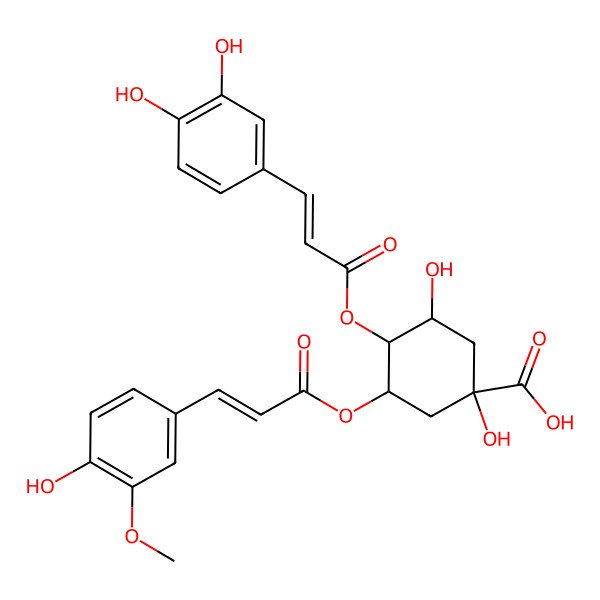 2D Structure of (1S,3S,4R,5S)-4-[(E)-3-(3,4-dihydroxyphenyl)prop-2-enoyl]oxy-1,3-dihydroxy-5-[(E)-3-(4-hydroxy-3-methoxyphenyl)prop-2-enoyl]oxycyclohexane-1-carboxylic acid