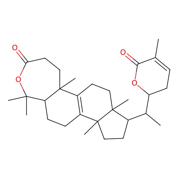 2D Structure of (1R,3aR,5aR,10aS,12aR)-3a,6,6,10a,12a-pentamethyl-1-[(1S)-1-[(2R)-5-methyl-6-oxo-2,3-dihydropyran-2-yl]ethyl]-1,2,3,4,5,5a,9,10,11,12-decahydroindeno[5,4-g][2]benzoxepin-8-one