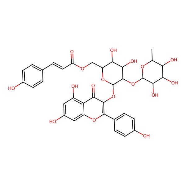 2D Structure of [6-[5,7-Dihydroxy-2-(4-hydroxyphenyl)-4-oxochromen-3-yl]oxy-3,4-dihydroxy-5-(3,4,5-trihydroxy-6-methyloxan-2-yl)oxyoxan-2-yl]methyl 3-(4-hydroxyphenyl)prop-2-enoate