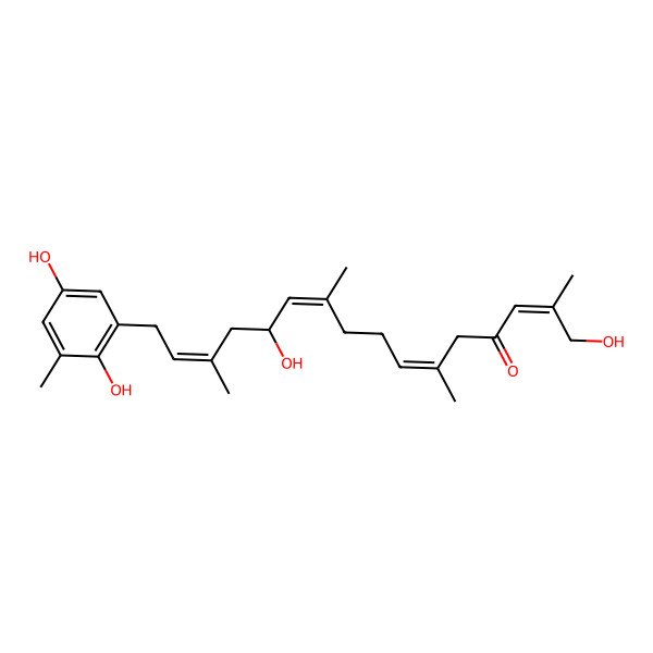2D Structure of (2Z,6E,10E,14E)-16-(2,5-dihydroxy-3-methylphenyl)-1,12-dihydroxy-2,6,10,14-tetramethylhexadeca-2,6,10,14-tetraen-4-one