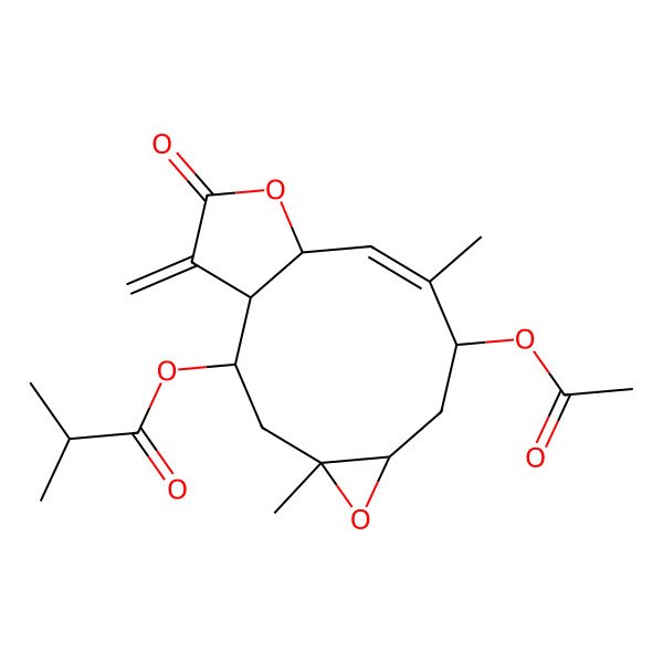 2D Structure of [(1R,2S,4S,6S,8S,9Z,11S)-8-acetyloxy-4,9-dimethyl-14-methylidene-13-oxo-5,12-dioxatricyclo[9.3.0.04,6]tetradec-9-en-2-yl] 2-methylpropanoate