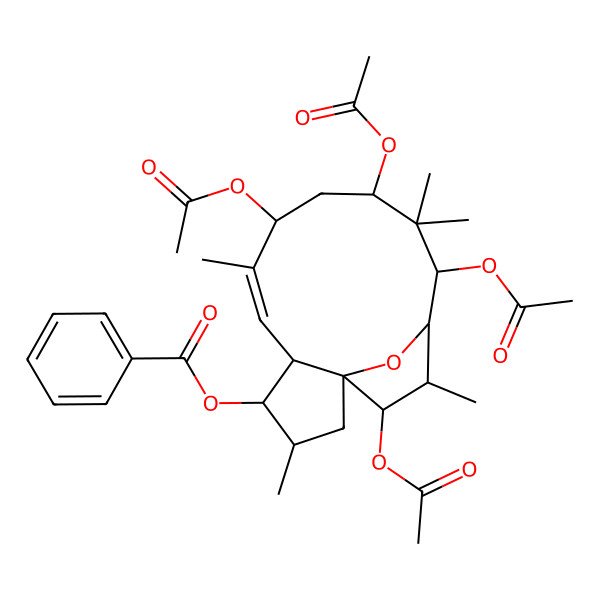 2D Structure of [(1R,3S,4S,5S,6E,8R,10R,12S,13S,14S,15S)-8,10,12,15-tetraacetyloxy-3,7,11,11,14-pentamethyl-16-oxatricyclo[11.2.1.01,5]hexadec-6-en-4-yl] benzoate