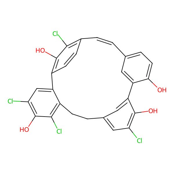 2D Structure of (20E)-4,6,12,23-tetrachloropentacyclo[20.2.2.110,14.115,19.02,7]octacosa-1(24),2,4,6,10(28),11,13,15,17,19(27),20,22,25-tridecaene-5,13,16,24-tetrol
