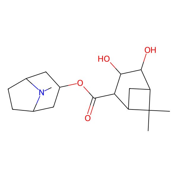 2D Structure of (8-Methyl-8-azabicyclo[3.2.1]octan-3-yl) 3,4-dihydroxy-6,6-dimethylbicyclo[3.1.1]heptane-2-carboxylate