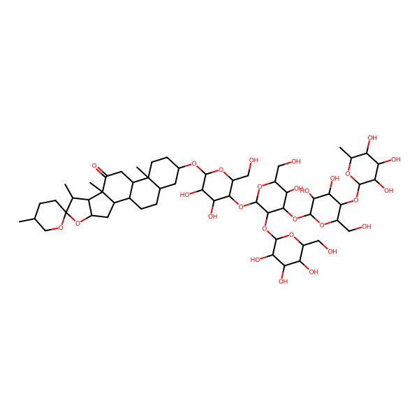 2D Structure of (1R,2S,4S,5'R,6R,7S,8R,9S,12S,13S,16S,18S)-16-[(2R,3R,4R,5R,6R)-5-[(2S,3R,4S,5R,6R)-4-[(2S,3R,4R,5S,6R)-3,4-dihydroxy-6-(hydroxymethyl)-5-[(2S,3R,4R,5R,6S)-3,4,5-trihydroxy-6-methyloxan-2-yl]oxyoxan-2-yl]oxy-5-hydroxy-6-(hydroxymethyl)-3-[(2S,3R,4S,5S,6R)-3,4,5-trihydroxy-6-(hydroxymethyl)oxan-2-yl]oxyoxan-2-yl]oxy-3,4-dihydroxy-6-(hydroxymethyl)oxan-2-yl]oxy-5',7,9,13-tetramethylspiro[5-oxapentacyclo[10.8.0.02,9.04,8.013,18]icosane-6,2'-oxane]-10-one