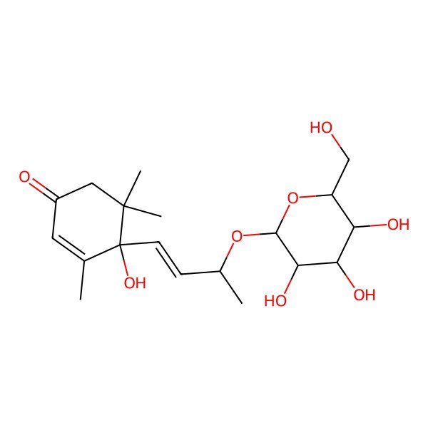 2D Structure of (4S)-4-hydroxy-3,5,5-trimethyl-4-[(E,3R)-3-[(2S,3S,4R,5R,6S)-3,4,5-trihydroxy-6-(hydroxymethyl)oxan-2-yl]oxybut-1-enyl]cyclohex-2-en-1-one