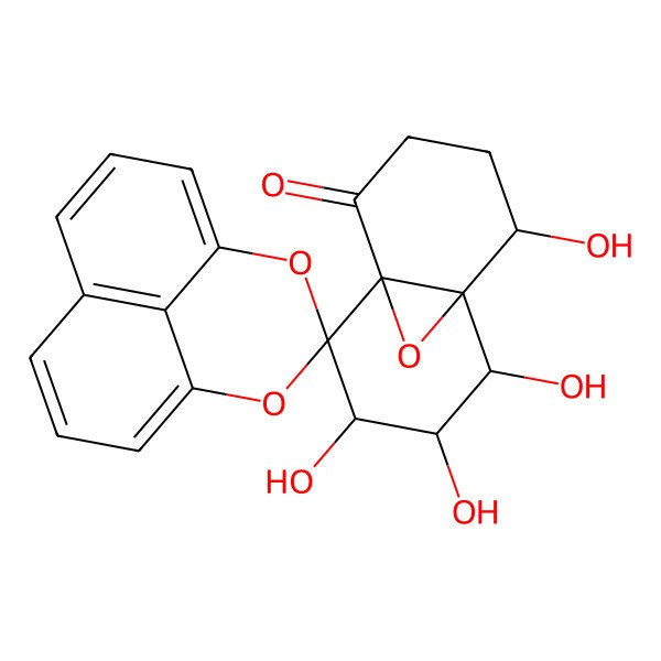 2D Structure of 5,7,8,9-Tetrahydroxyspiro[11-oxatricyclo[4.4.1.01,6]undecane-10,3'-2,4-dioxatricyclo[7.3.1.05,13]trideca-1(12),5,7,9(13),10-pentaene]-2-one