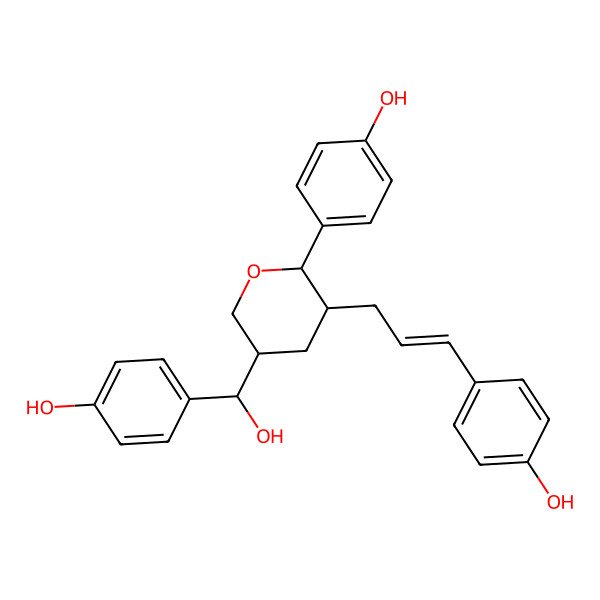 2D Structure of 4-[(E)-3-[(2R,3S,5R)-5-[(R)-hydroxy-(4-hydroxyphenyl)methyl]-2-(4-hydroxyphenyl)oxan-3-yl]prop-1-enyl]phenol