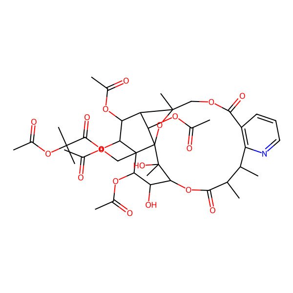2D Structure of [(1S,3R,13R,14R,17R,18S,19R,20R,21S,22S,23R,24R,25R)-19,22,24-triacetyloxy-20-(acetyloxymethyl)-18,25-dihydroxy-3,13,14,25-tetramethyl-6,15-dioxo-2,5,16-trioxa-11-azapentacyclo[15.7.1.01,20.03,23.07,12]pentacosa-7(12),8,10-trien-21-yl] 2-acetyloxy-2-methylpropanoate