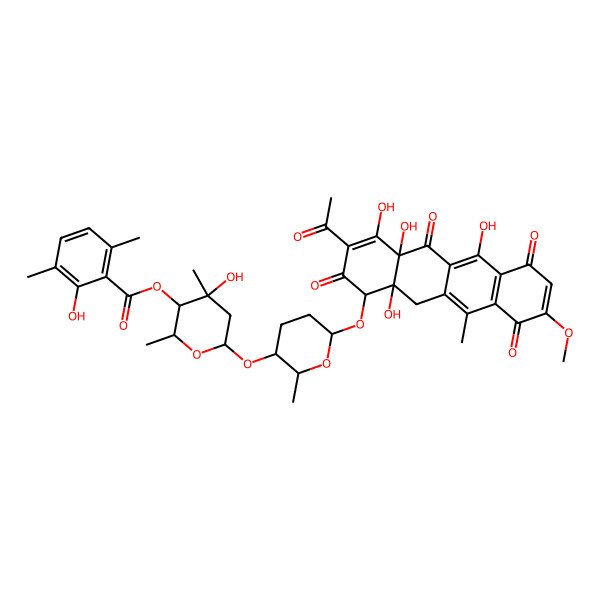 2D Structure of [6-[6-[(3-Acetyl-4,4a,6,12a-tetrahydroxy-9-methoxy-11-methyl-2,5,7,10-tetraoxo-1,12-dihydrotetracen-1-yl)oxy]-2-methyloxan-3-yl]oxy-4-hydroxy-2,4-dimethyloxan-3-yl] 2-hydroxy-3,6-dimethylbenzoate