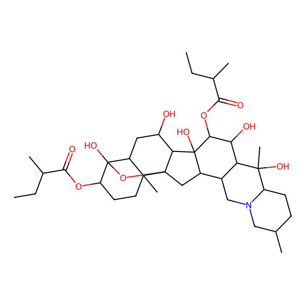 2D Structure of [(1S,2S,6S,9S,10S,11R,12R,13S,14S,15S,16S,18S,19S,22S,23S,25R)-10,12,14,16,23-pentahydroxy-6,10,19-trimethyl-13-[(2R)-2-methylbutanoyl]oxy-24-oxa-4-azaheptacyclo[12.12.0.02,11.04,9.015,25.018,23.019,25]hexacosan-22-yl] (2R)-2-methylbutanoate