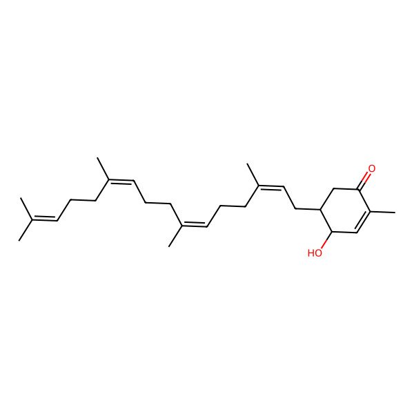 2D Structure of (4S,5S)-4-hydroxy-2-methyl-5-[(2E,6E,10E)-3,7,11,15-tetramethylhexadeca-2,6,10,14-tetraenyl]cyclohex-2-en-1-one