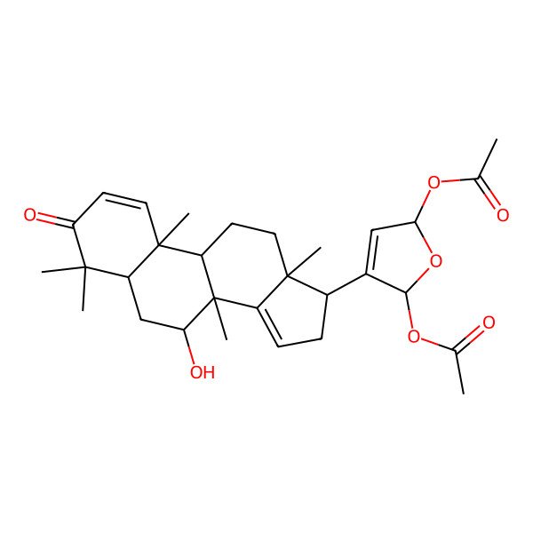 2D Structure of [(2R,5R)-5-acetyloxy-4-[(5S,7R,8R,9R,10R,13S,17R)-7-hydroxy-4,4,8,10,13-pentamethyl-3-oxo-5,6,7,9,11,12,16,17-octahydrocyclopenta[a]phenanthren-17-yl]-2,5-dihydrofuran-2-yl] acetate