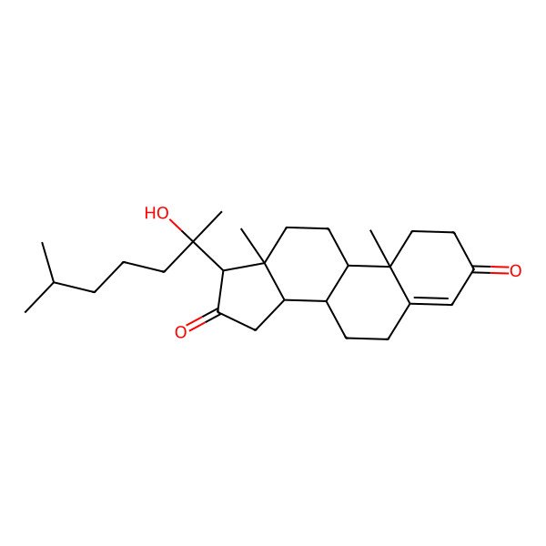 2D Structure of 17-(2-hydroxy-6-methylheptan-2-yl)-10,13-dimethyl-2,6,7,8,9,11,12,14,15,17-decahydro-1H-cyclopenta[a]phenanthrene-3,16-dione