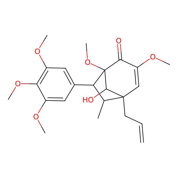 2D Structure of 8-Hydroxy-1,3-dimethoxy-6-methyl-5-prop-2-enyl-7-(3,4,5-trimethoxyphenyl)bicyclo[3.2.1]oct-3-en-2-one