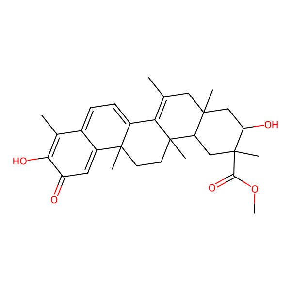 2D Structure of Methyl 3,10-dihydroxy-2,4a,6,9,12b,14a-hexamethyl-11-oxo-1,2,3,4,4a,5,11,12b,13,14,14a,14b-dodecahydropicene-2-carboxylate 2D Structure of Methyl 3,10-dihydroxy-2,4a,6,9,12b,14a-hexamethyl-11-oxo-1,2,3,4,4a,5,11,12b,13,14,14a,14b-dodecahydropicene-2-carboxylate