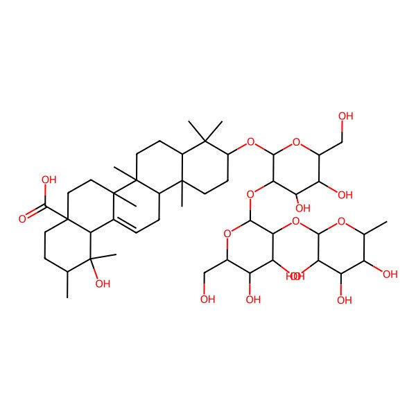 2D Structure of 10-[3-[4,5-Dihydroxy-6-(hydroxymethyl)-3-(3,4,5-trihydroxy-6-methyloxan-2-yl)oxyoxan-2-yl]oxy-4,5-dihydroxy-6-(hydroxymethyl)oxan-2-yl]oxy-1-hydroxy-1,2,6a,6b,9,9,12a-heptamethyl-2,3,4,5,6,6a,7,8,8a,10,11,12,13,14b-tetradecahydropicene-4a-carboxylic acid