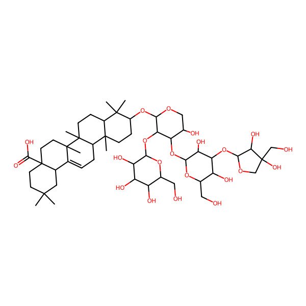 2D Structure of (4aS,6aR,6aS,6bR,8aR,10S,12aR,14bS)-10-[(2S,3R,4S,5S)-4-[(2S,3R,4S,5S,6R)-4-[(2S,3R,4R)-3,4-dihydroxy-4-(hydroxymethyl)oxolan-2-yl]oxy-3,5-dihydroxy-6-(hydroxymethyl)oxan-2-yl]oxy-5-hydroxy-3-[(2S,3R,4S,5S,6R)-3,4,5-trihydroxy-6-(hydroxymethyl)oxan-2-yl]oxyoxan-2-yl]oxy-2,2,6a,6b,9,9,12a-heptamethyl-1,3,4,5,6,6a,7,8,8a,10,11,12,13,14b-tetradecahydropicene-4a-carboxylic acid