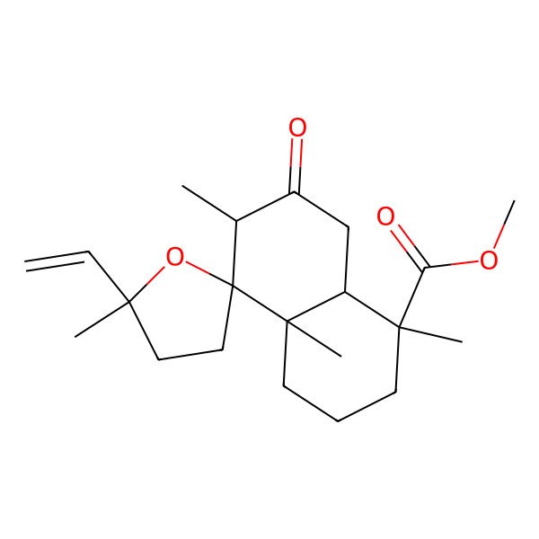 2D Structure of methyl (1S,4aR,5S,5'S,6S,8aS)-5'-ethenyl-1,4a,5',6-tetramethyl-7-oxospiro[2,3,4,6,8,8a-hexahydronaphthalene-5,2'-oxolane]-1-carboxylate