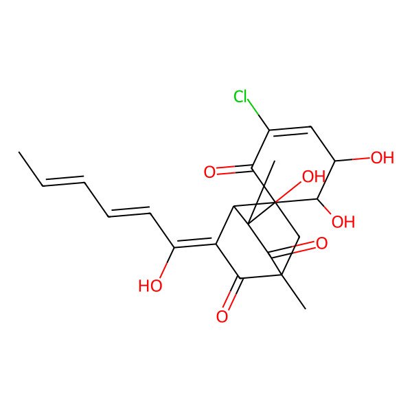 2D Structure of (1R,3S,4S,4'S,5'R,8R)-2'-chloro-3,4',5'-trihydroxy-5-(1-hydroxyhexa-2,4-dienylidene)-1,3-dimethylspiro[bicyclo[2.2.2]octane-8,6'-cyclohex-2-ene]-1',2,6-trione