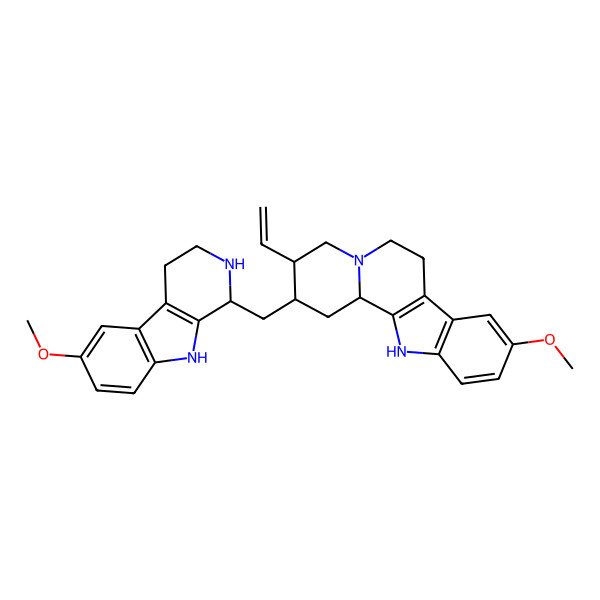 2D Structure of (2S,3R,12bS)-3-ethenyl-9-methoxy-2-[[(1S)-6-methoxy-2,3,4,9-tetrahydro-1H-pyrido[3,4-b]indol-1-yl]methyl]-1,2,3,4,6,7,12,12b-octahydroindolo[2,3-a]quinolizine