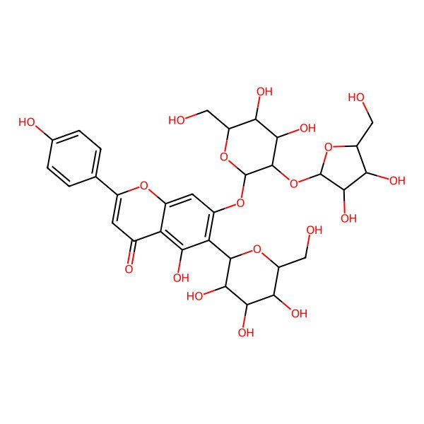 2D Structure of 7-[3-[3,4-Dihydroxy-5-(hydroxymethyl)oxolan-2-yl]oxy-4,5-dihydroxy-6-(hydroxymethyl)oxan-2-yl]oxy-5-hydroxy-2-(4-hydroxyphenyl)-6-[3,4,5-trihydroxy-6-(hydroxymethyl)oxan-2-yl]chromen-4-one