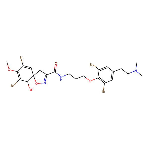 2D Structure of 7,9-dibromo-N-[3-[2,6-dibromo-4-[2-(dimethylamino)ethyl]phenoxy]propyl]-6-hydroxy-8-methoxy-1-oxa-2-azaspiro[4.5]deca-2,7,9-triene-3-carboxamide