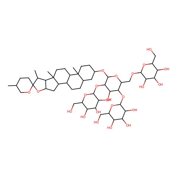 2D Structure of 2-(Hydroxymethyl)-6-[[4-hydroxy-6-(5',7,9,13-tetramethylspiro[5-oxapentacyclo[10.8.0.02,9.04,8.013,18]icosane-6,2'-oxane]-16-yl)oxy-3,5-bis[[3,4,5-trihydroxy-6-(hydroxymethyl)oxan-2-yl]oxy]oxan-2-yl]methoxy]oxane-3,4,5-triol