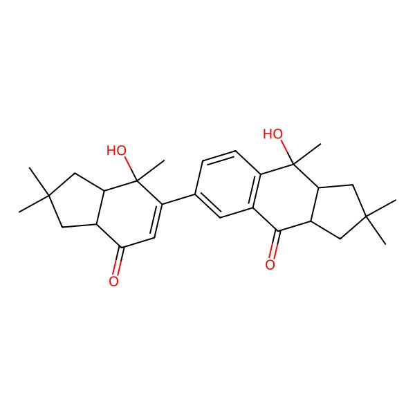 2D Structure of (3aR,9R,9aS)-6-[(3aS,4R,7aR)-4-hydroxy-2,2,4-trimethyl-7-oxo-1,3,3a,7a-tetrahydroinden-5-yl]-9-hydroxy-2,2,9-trimethyl-1,3,3a,9a-tetrahydrocyclopenta[b]naphthalen-4-one