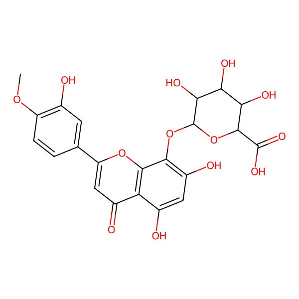 2D Structure of 5,7-Dihydroxy-2-(3-hydroxy-4-methoxyphenyl)-4-oxo-4H-1-benzopyran-8-yl beta-D-glucopyranosiduronic acid