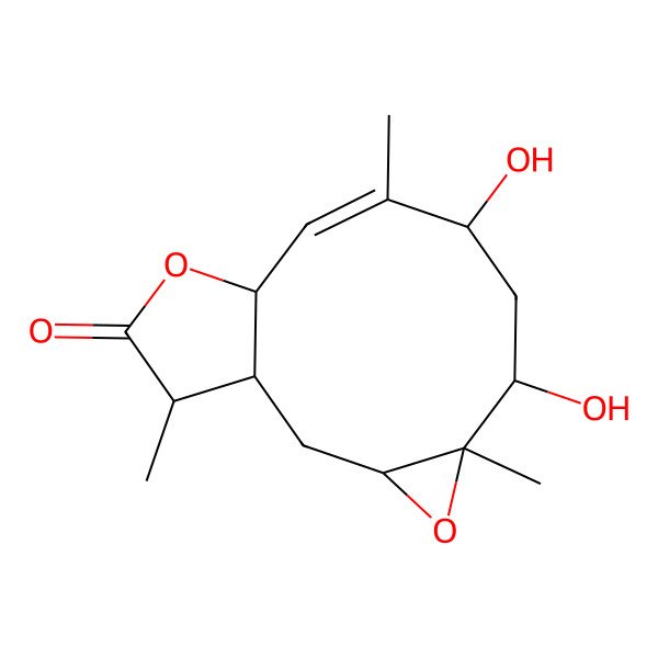 2D Structure of (1S,3S,5R,6S,8S,9E,11S,14S)-6,8-dihydroxy-5,9,14-trimethyl-4,12-dioxatricyclo[9.3.0.03,5]tetradec-9-en-13-one