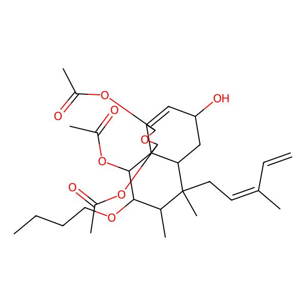 2D Structure of [(1S,3R,5R,6aS,7S,8S,9R,10R,10aS)-1,3-diacetyloxy-9-butoxy-5-hydroxy-7,8-dimethyl-7-[(2E)-3-methylpenta-2,4-dienyl]-1,3,5,6,6a,8,9,10-octahydrobenzo[d][2]benzofuran-10-yl] acetate