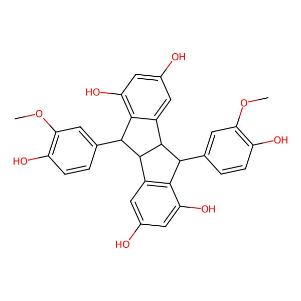 2D Structure of 5,10-Bis(4-hydroxy-3-methoxyphenyl)-4b,5,9b,10-tetrahydroindeno[2,1-a]indene-1,3,6,8-tetrol
