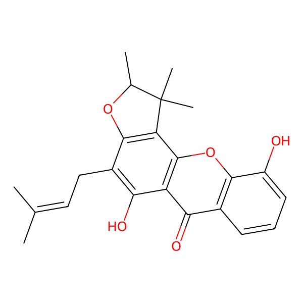 2D Structure of 5,10-dihydroxy-1,1,2-trimethyl-4-(3-methylbut-2-enyl)-2H-furo[2,3-c]xanthen-6-one