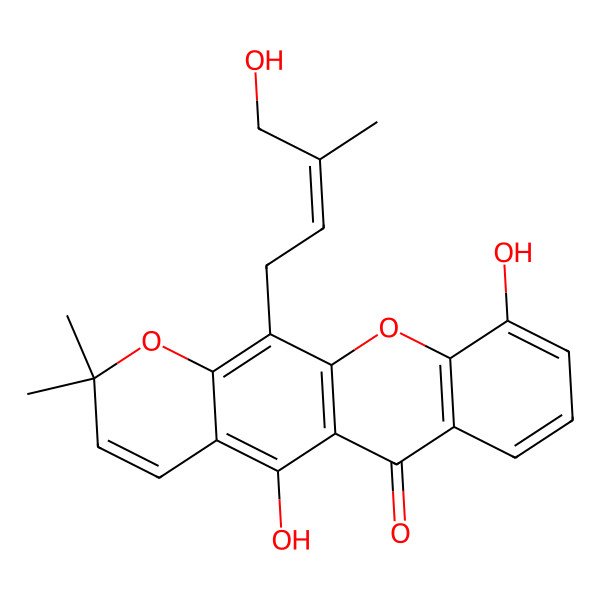 2D Structure of 5,10-Dihydroxy-12-(4-hydroxy-3-methylbut-2-enyl)-2,2-dimethylpyrano[3,2-b]xanthen-6-one