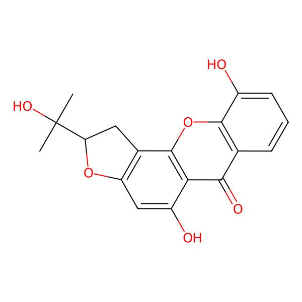2D Structure of 5,10-Dihydroxy-2-(2-hydroxypropan-2-yl)-1,2-dihydrofuro[2,3-c]xanthen-6-one