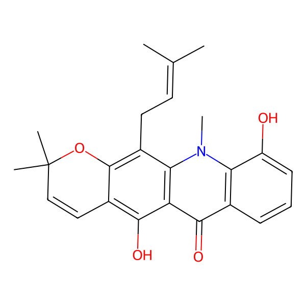 2D Structure of 5,10-Dihydroxy-2,2,11-trimethyl-12-(3-methylbut-2-enyl)pyrano[3,2-b]acridin-6-one