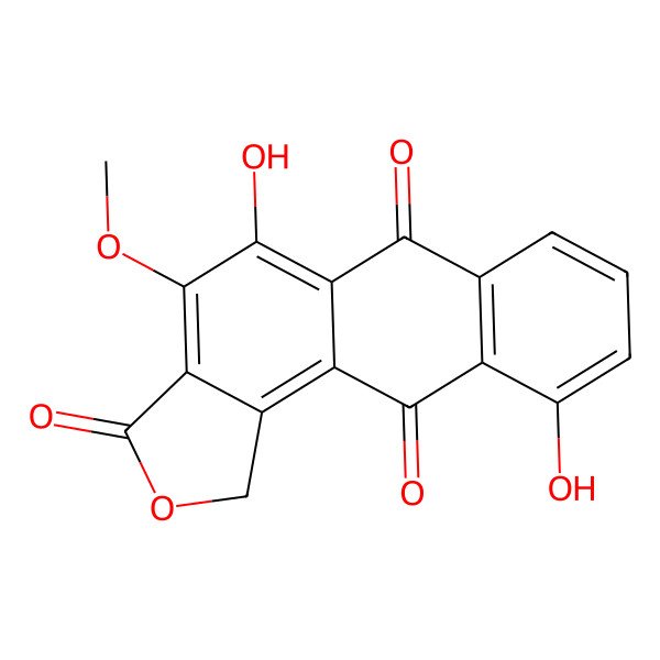 2D Structure of 5,10-Dihydroxy-4-methoxyanthra[1,2-c]furan-3,6,11(1H)-trione