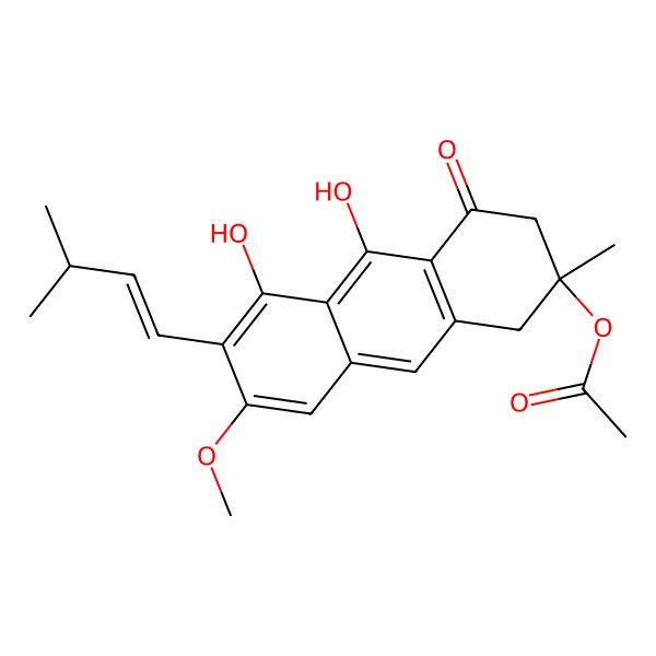 2D Structure of [5,10-Dihydroxy-7-methoxy-2-methyl-6-(3-methylbut-1-enyl)-4-oxo-1,3-dihydroanthracen-2-yl] acetate