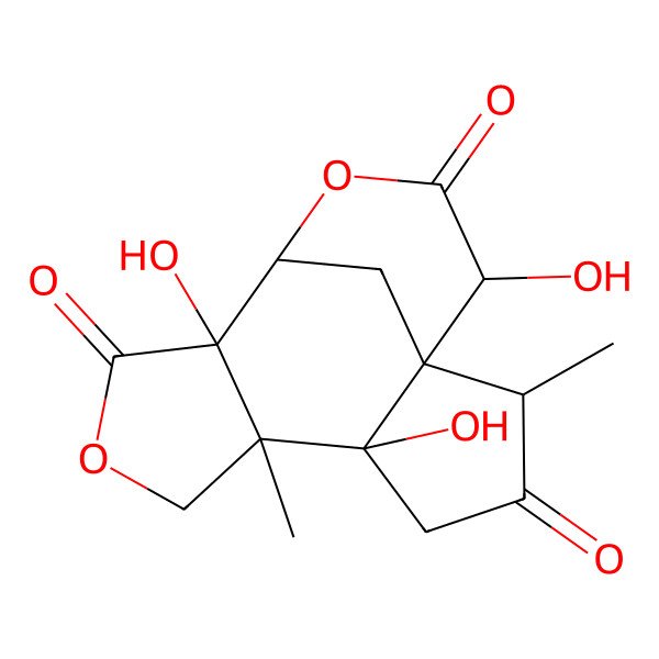 2D Structure of 5,10,14-Trihydroxy-2,6-dimethyl-8,12-dioxatetracyclo[9.3.1.01,5.06,10]pentadecane-3,9,13-trione