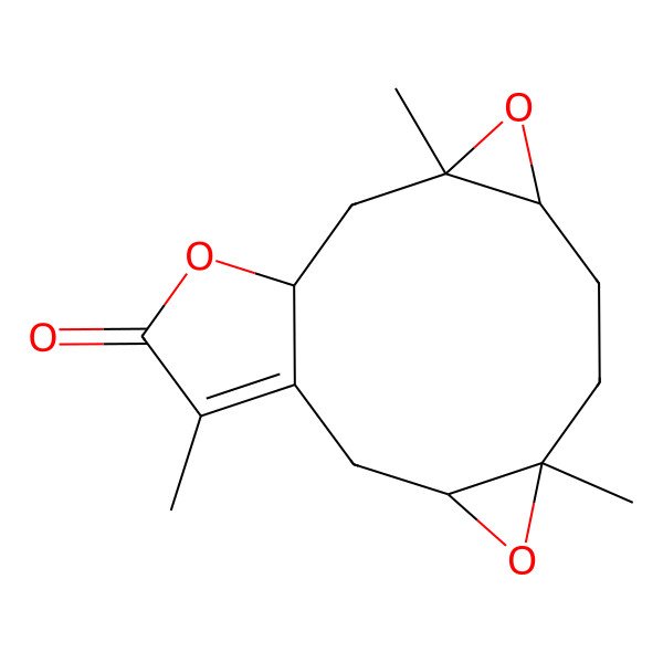 2D Structure of 5,10,15-Trimethyl-4,9,13-trioxatetracyclo[10.3.0.03,5.08,10]pentadec-1(15)-en-14-one