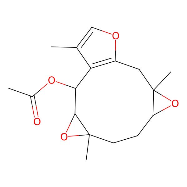 2D Structure of (5,10,15-Trimethyl-4,9,13-trioxatetracyclo[10.3.0.03,5.08,10]pentadeca-1(12),14-dien-2-yl) acetate