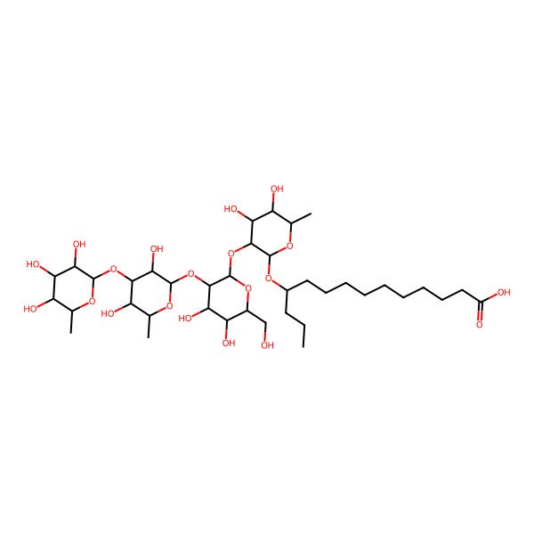 2D Structure of 11-[3-[3-[3,5-Dihydroxy-6-methyl-4-(3,4,5-trihydroxy-6-methyloxan-2-yl)oxyoxan-2-yl]oxy-4,5-dihydroxy-6-(hydroxymethyl)oxan-2-yl]oxy-4,5-dihydroxy-6-methyloxan-2-yl]oxytetradecanoic acid