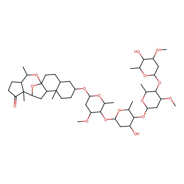 2D Structure of 6-[5-[4-Hydroxy-5-[5-(5-hydroxy-4-methoxy-6-methyloxan-2-yl)oxy-4-methoxy-6-methyloxan-2-yl]oxy-6-methyloxan-2-yl]oxy-4-methoxy-6-methyloxan-2-yl]oxy-9,13,18-trimethyl-19,20-dioxapentacyclo[10.7.1.01,10.04,9.013,17]icosan-14-one