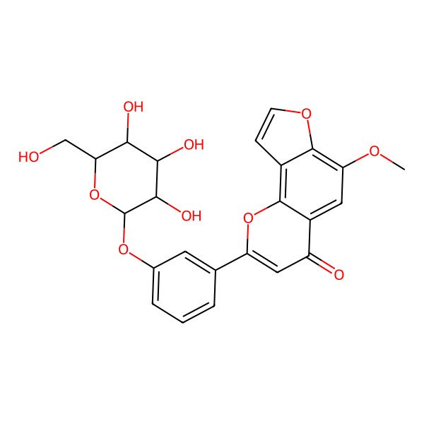 2D Structure of 6-methoxy-2-[3-[(2S,3R,4S,5R,6R)-3,4,5-trihydroxy-6-(hydroxymethyl)oxan-2-yl]oxyphenyl]furo[2,3-h]chromen-4-one