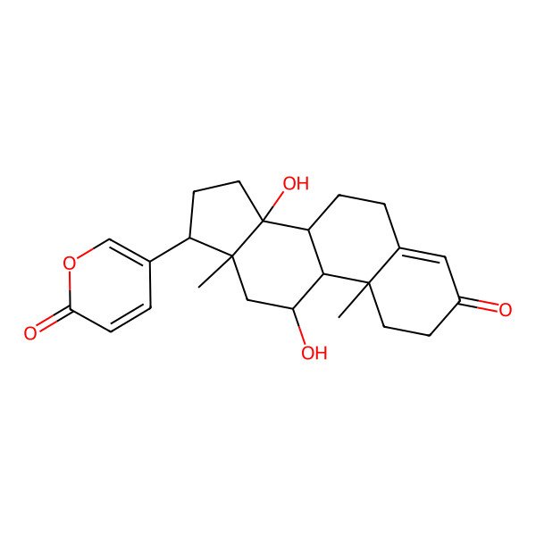 2D Structure of 5-[(8R,9S,10R,11R,13R,14S,17R)-11,14-dihydroxy-10,13-dimethyl-3-oxo-2,6,7,8,9,11,12,15,16,17-decahydro-1H-cyclopenta[a]phenanthren-17-yl]pyran-2-one